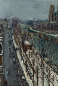Serge Belloni  1925-2005 « Le peintre de Paris » - Notre Dame de Paris sous la neige huile sur toile vers 1959