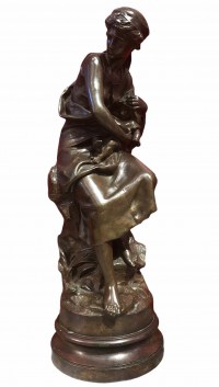 Mathurin MOREAU Bronze Maternité Jeune Femme avec son Enfant