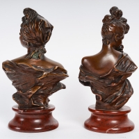 Georges Van Der Straeten (1856-1926)- Rieuse, Malicieuse- Bustes En Bronze. Circa 1890.