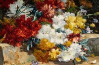 Henri Cauchois (1850 - 1911) : Bouquet of carnations on an entablature.