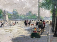 HERVE Jules Tableau Impressionniste 20è siècle Animation aux Champs Elysées huile sur toile signée Certificat d’authenticité