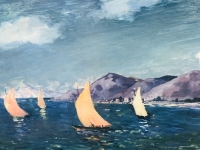 COSSON Marcel Peinture 20è siècle Voiliers en bord de mer Huile sur panneau signée Certificat d&#039;authenticité.