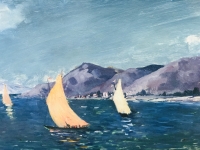 COSSON Marcel Peinture 20è siècle Voiliers en bord de mer Huile sur panneau signée Certificat d&#039;authenticité.