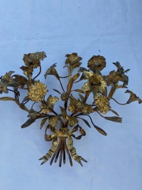 1880′ Paire d’Appliques en Bronze Doré Patiné à Décor Floral 5 Bras de Lumière