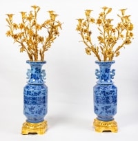 Grands vases chinois montés bronze doré, XIXeme