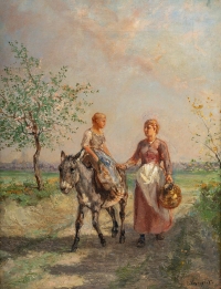 Jules Jacques VEYRASSAT (1828-1893) Promenade à dos d’âne huile sur toile vers 1860