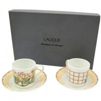 Lalique, 2 Cups and Saucers &quot;Perles&quot; Limoges Porcelain