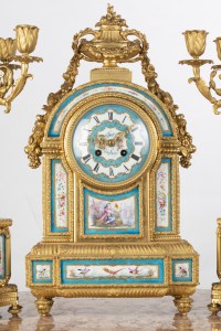 A French 19th Century Louis XVI St. Ormulu and Sèvres Porcelain Garniture.