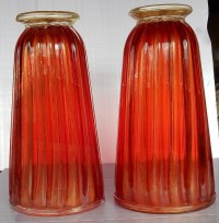 1970&#039; Paire de Vases Cristal Murano Rouge et Or Toso Signés