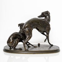 Groupe De Deux Levrettes Jouant à La Boule Par Pierre - Jules Mêne (1810-1879) - Bronze