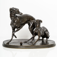 Groupe De Deux Levrettes Jouant à La Boule Par Pierre - Jules Mêne (1810-1879) - Bronze