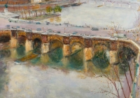 Serge Belloni  (1925-2005) « Le peintre de Paris » - Le Pont Neuf  huile sur toile vers 1960-1970