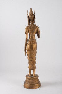 Indonesian Goddess In Gilded Metal Holding A Lotus Flower, 1920-1940
