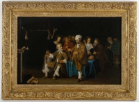 L’Alchimiste et la Vanité huile sur panneau école Flamande du XVIIème siècle