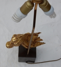 1970′ Lampe Décor De Tête De Cheval Bronze Doré DLG Duval Brasseur Non Signée