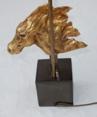 1970′ Lampe Décor De Tête De Cheval Bronze Doré DLG Duval Brasseur Non Signée