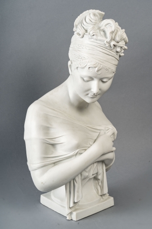 Biscuit buste de Juliette Récamier. Marques de Sevres et signature Houdon ; XIXème siècle|||||||