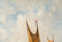 Les Thoniers huile sur panneau d’acajou vers 1864 signé Paul Jean Clays (1817-1900)