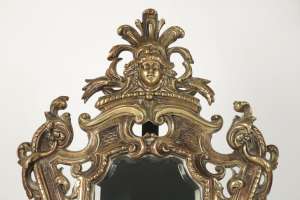Important miroir à poser en bronze patiné du 19ème siècle, miroir biseauté au mercure, h: 60cm, l: 37cm, p: 4cm.