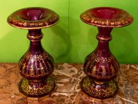 Pair de vases Bohème rouge et or, 1840