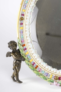 Miroir De Table En Porcelaine de Meissen  Et Bronze Fin XIXème Siècle