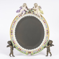 Miroir De Table En Porcelaine de Meissen  Et Bronze Fin XIXème Siècle