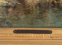 Huile sur bois représentant les lavandières, signé et daté L. SAURFELT, 1879