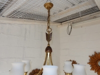 1920/50′ Paire De Lustres Bronze et Laiton Avec Flèche Style Arbus Par Maison Jansen 6 Ampoules