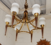 1920/50′ Paire De Lustres Bronze et Laiton Avec Flèche Style Arbus Par Maison Jansen 6 Ampoules