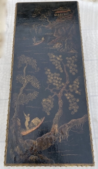1970′ Table Basse Bronze Doré Style Baguès Decor Palmier Laque de Chine 107,5 x 47 x Hauteur 41,5 cm