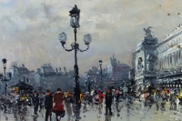 Albert Tissandier (1839-1906) Place de l’Opéra Paris huile sur toile vers 1870-1880
