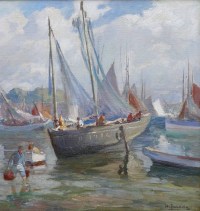 BARNOIN Henri tableau 20ème siècle Bretagne port de Concarneau Peinture huile sur toile signée