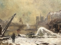 VAUTHIER Pierre Peinture fin XIXè Paris Notre Dame sous la neige Huile sur toile signée