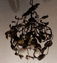 1900′ Lustre Boule de Gui en Bronze Art Nouveau à 2 Lampes