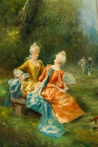 Théodore Levigne - L’escarpolette ou Badineries champêtres huile sur toile vers 1880-1890