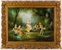 Théodore Levigne - L’escarpolette ou Badineries champêtres huile sur toile vers 1880-1890