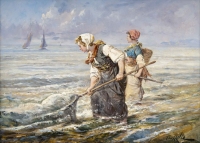 Tableau d&#039;Eugène Tourrette, pêche à l&#039;épuisette