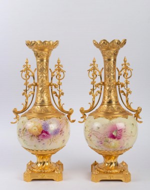 Paire de vases en bronze doré et porcelaine Napoléon III|||||||||||
