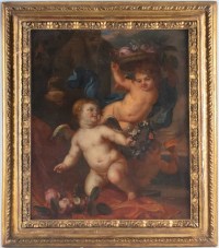 Peinture, Huile Sur Toile, Flamande, 17ème Siècle, Représentant Trois Amours.