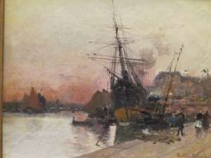 Eugène Galien-Laloue (1854 - 1941): Scène de port à Rouen.