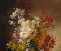 Alfred Godchaux (1835 - 1895): Roses and chrysanthenum.