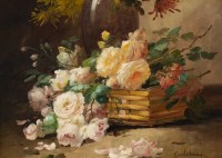 Alfred Godchaux (1835 - 1895): Roses et chrysanthèmes.