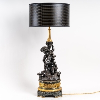 Lampe en bronze patiné et doré, Circa 1870