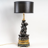 Lampe en bronze patiné et doré, Circa 1870