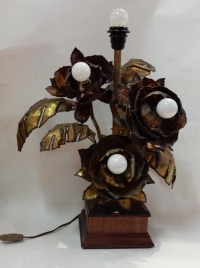 1970′ Lampe Aux Anémones en Métal Style Maison Jansen 3 Têtes Genre Baroque