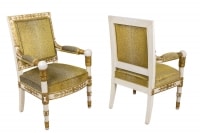 Paire de fauteuils de style Empire blanc et or, années 1950