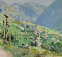 HERVE Jules René Peinture 20è siècle Village de Orcières Pyrénées Huile sur toile signée