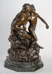 &quot;La prairie et le ruisseau&quot; bronze patine signé Raou Larche soit Decauville fondeur