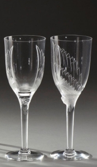 Marc Lalique : 6 Flûtes à Champagne, modèle &quot;Ange&quot; en Cristal