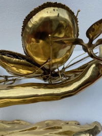 1970’ Table Basse Eclairante Au Bonzai Sur Dune De Sable En bronze doré Isabelle Faure Ou Duval Brasseur Avec Papillon Ailes En Agate